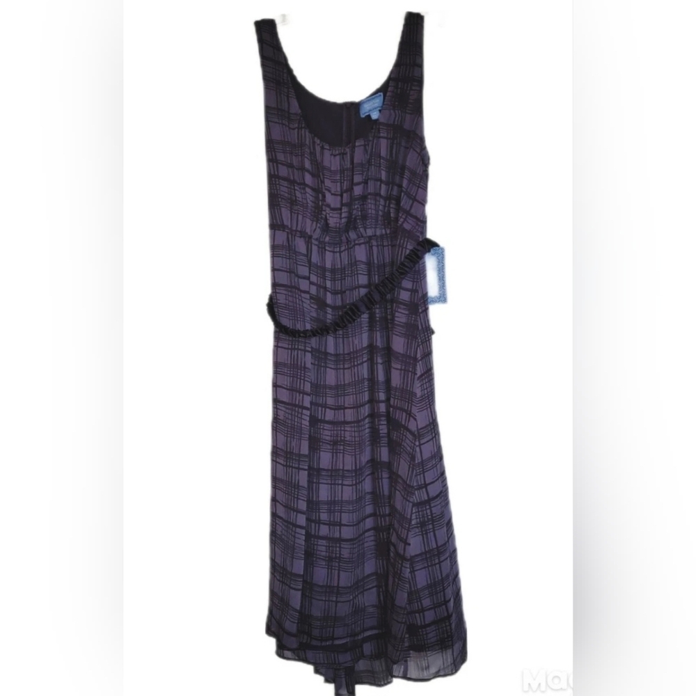 NWT Simply Vera Wang Purple Plaid Chiffon Cap Maxi Twirl Belted Misses Size 14